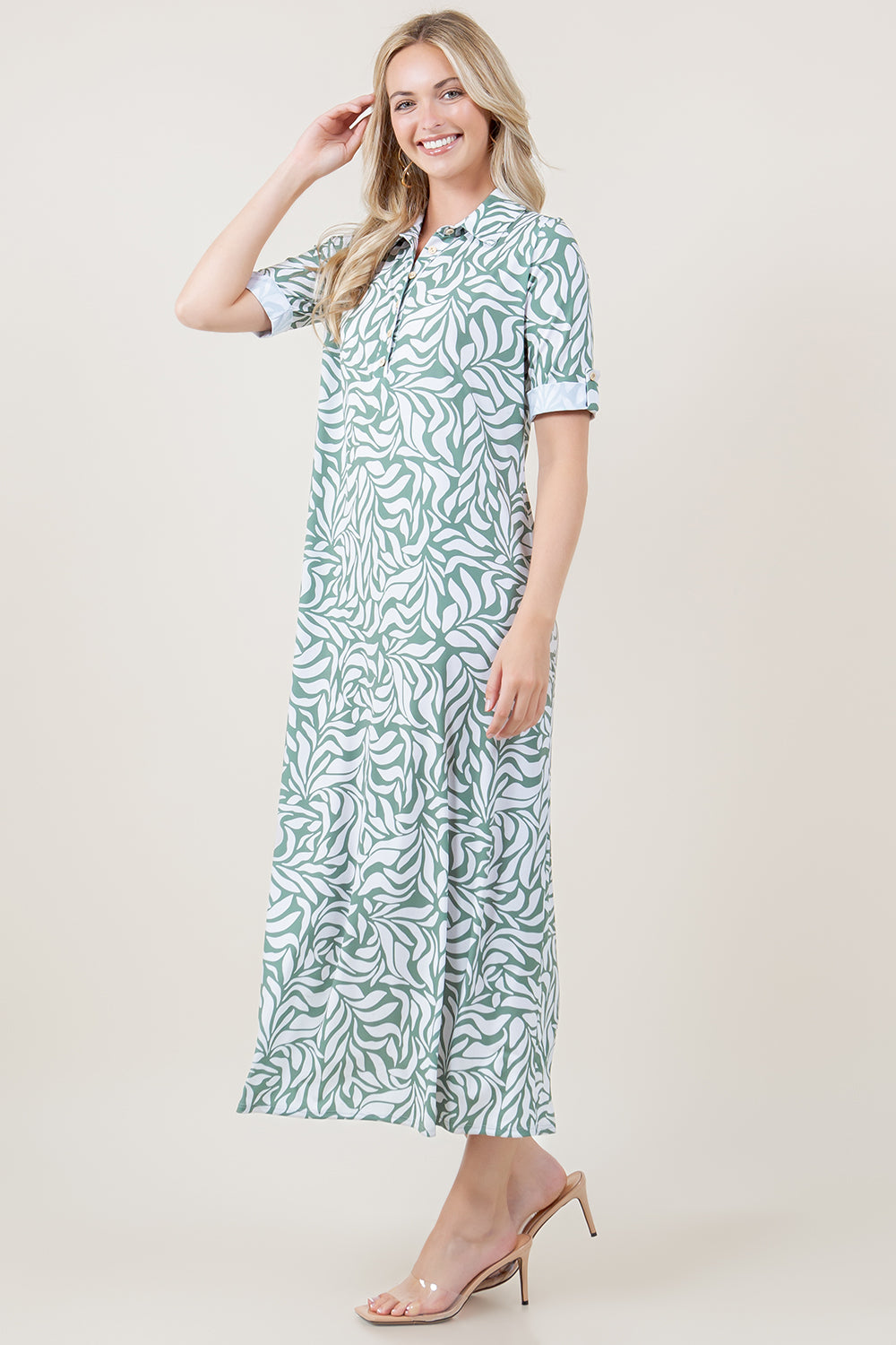 S/SLV ROLL TAB MAXI SHIRT DRESS - D3341-MX-2809