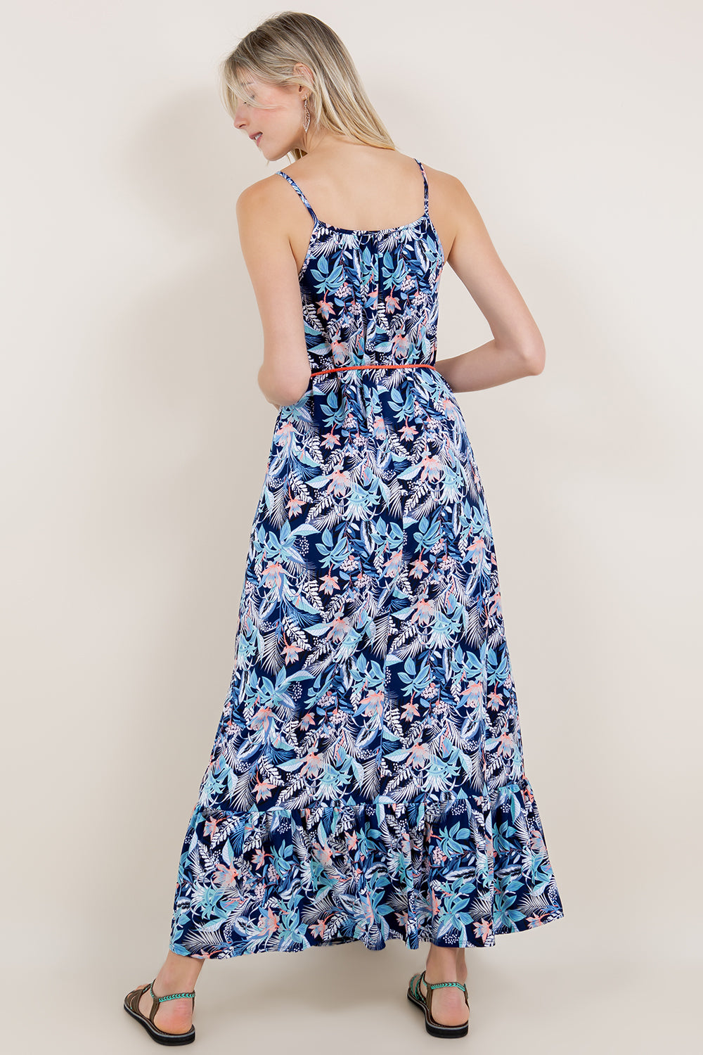 SL TIERED MAXI DRESS W/ SPAGHETTI STRAPS AND WAIST TIE CORD - D3368-A2782-7