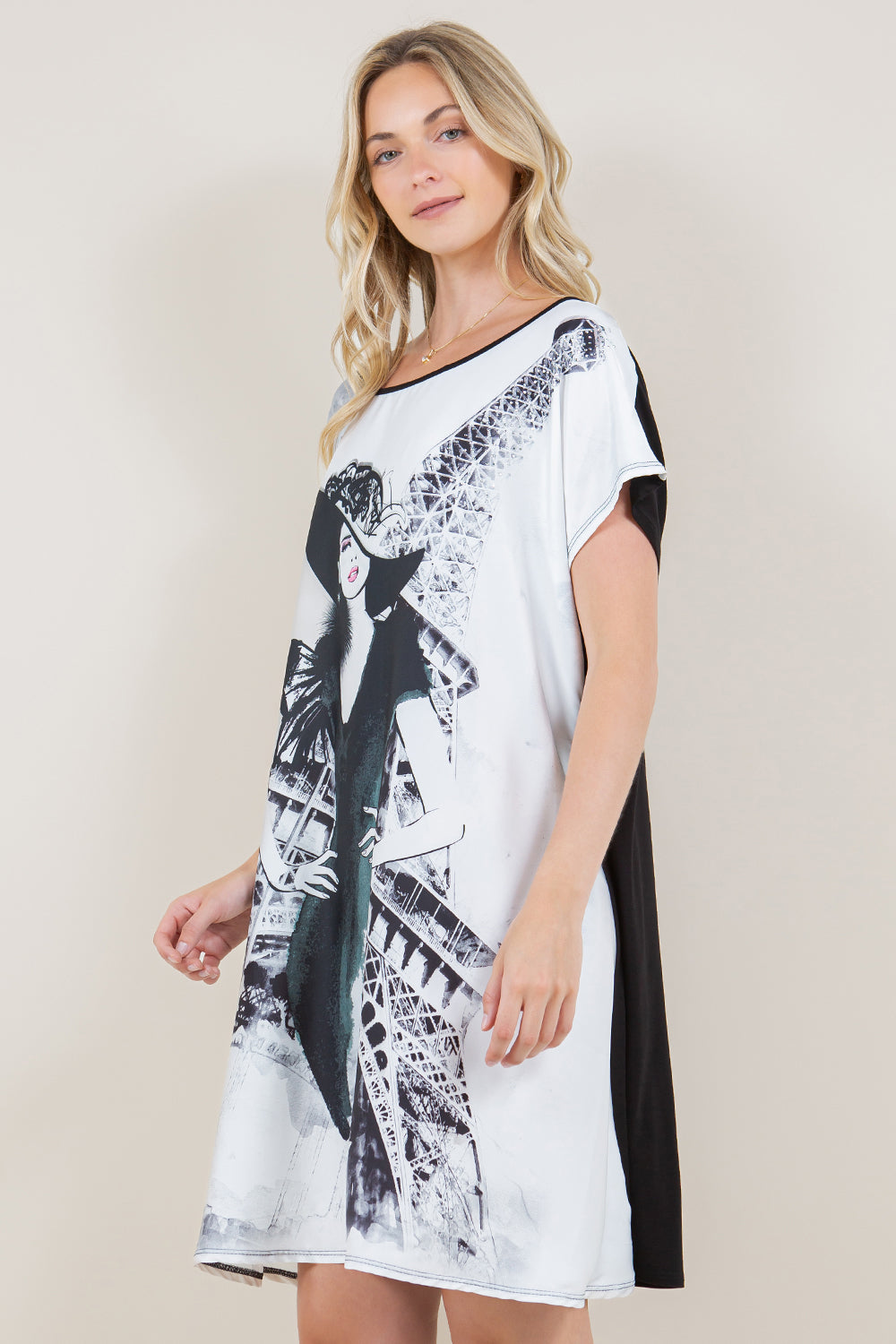 SS DOLMAN MIX MEDIA SUBLIMATED FRONT DRESS - D3376-LY2306C