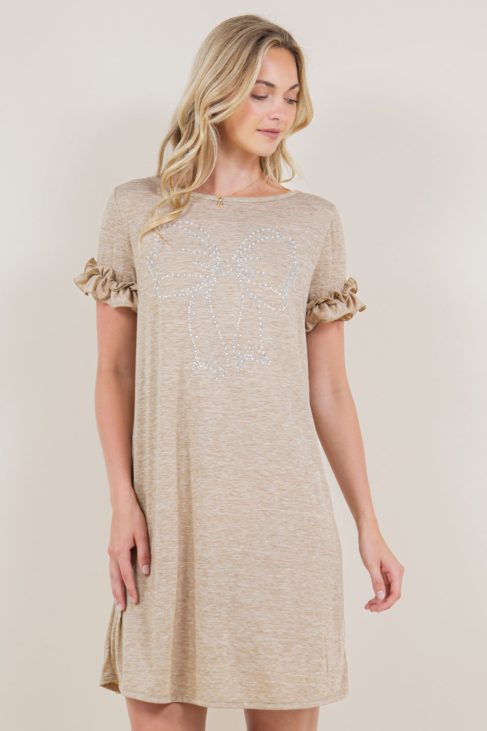 SHORT SLEEVE ROSETTE DRESS - D3379-J1048