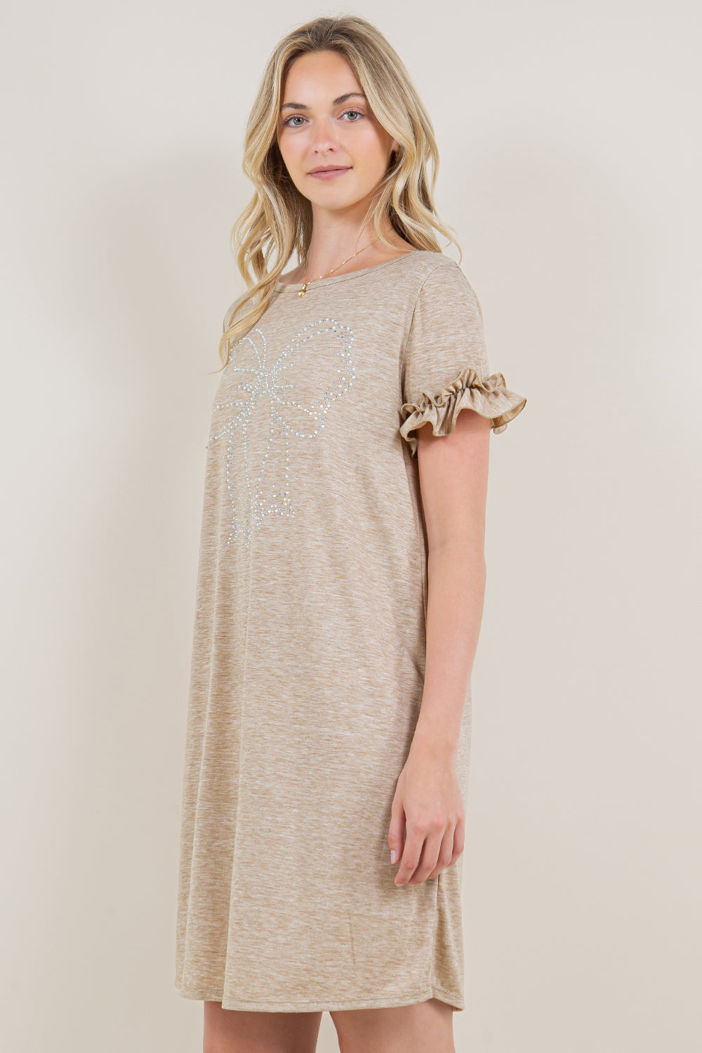 SHORT SLEEVE ROSETTE DRESS - D3379-J1048