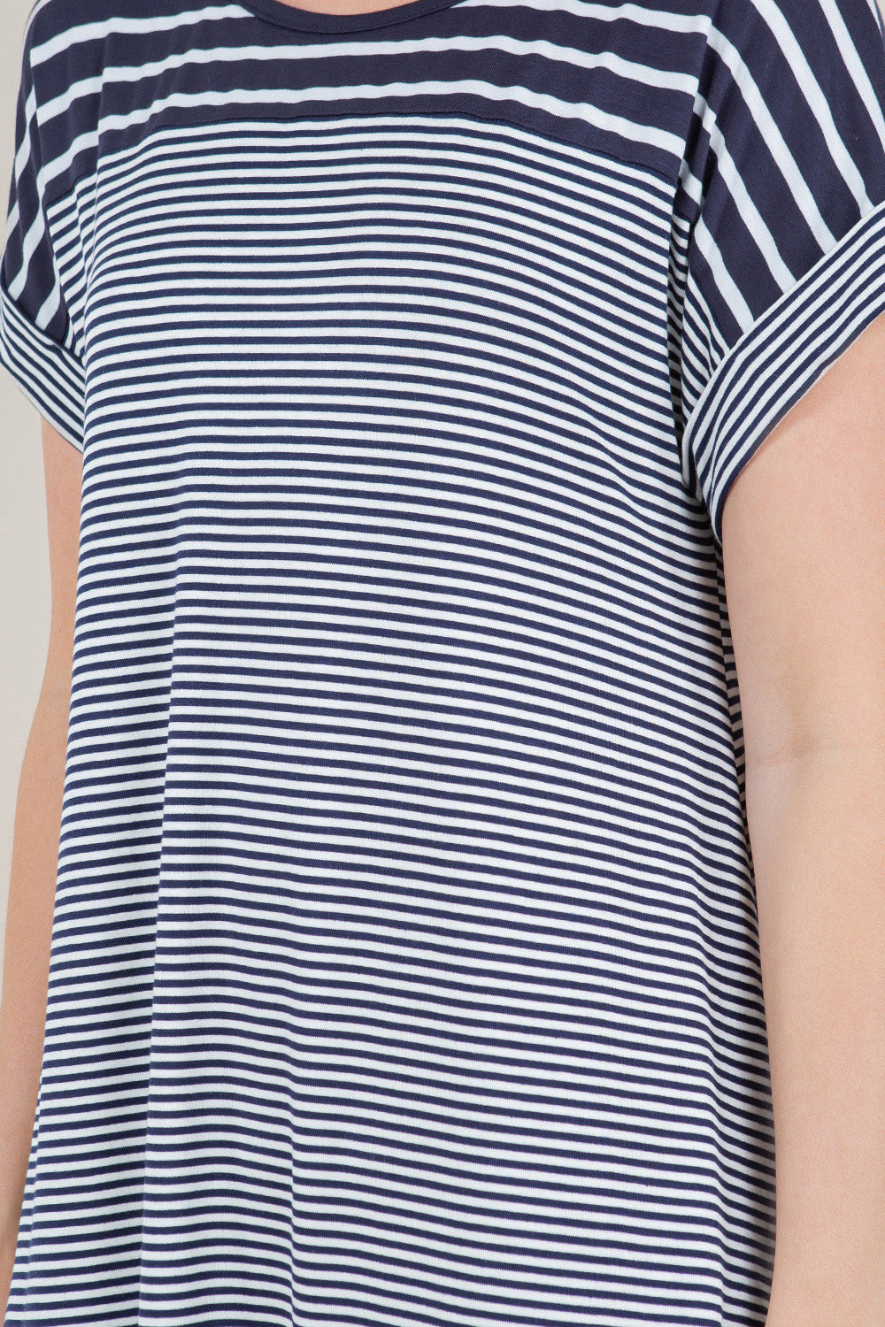 SS DOLMAN ROLL CUFF STRIPE BLOCK DRESS - D3405