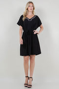 EXT CAP SLV STUDDED V NK ALINE DRESS W/NECK - D3410-ITY