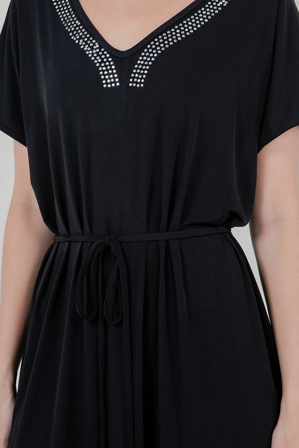 EXT CAP SLV STUDDED V NK ALINE DRESS W/NECK - D3410-ITY