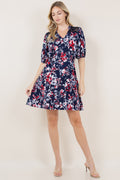 ELB SLV LACE YOKE NOTCH STAND COLLAR DRESS - D3418-5178-8