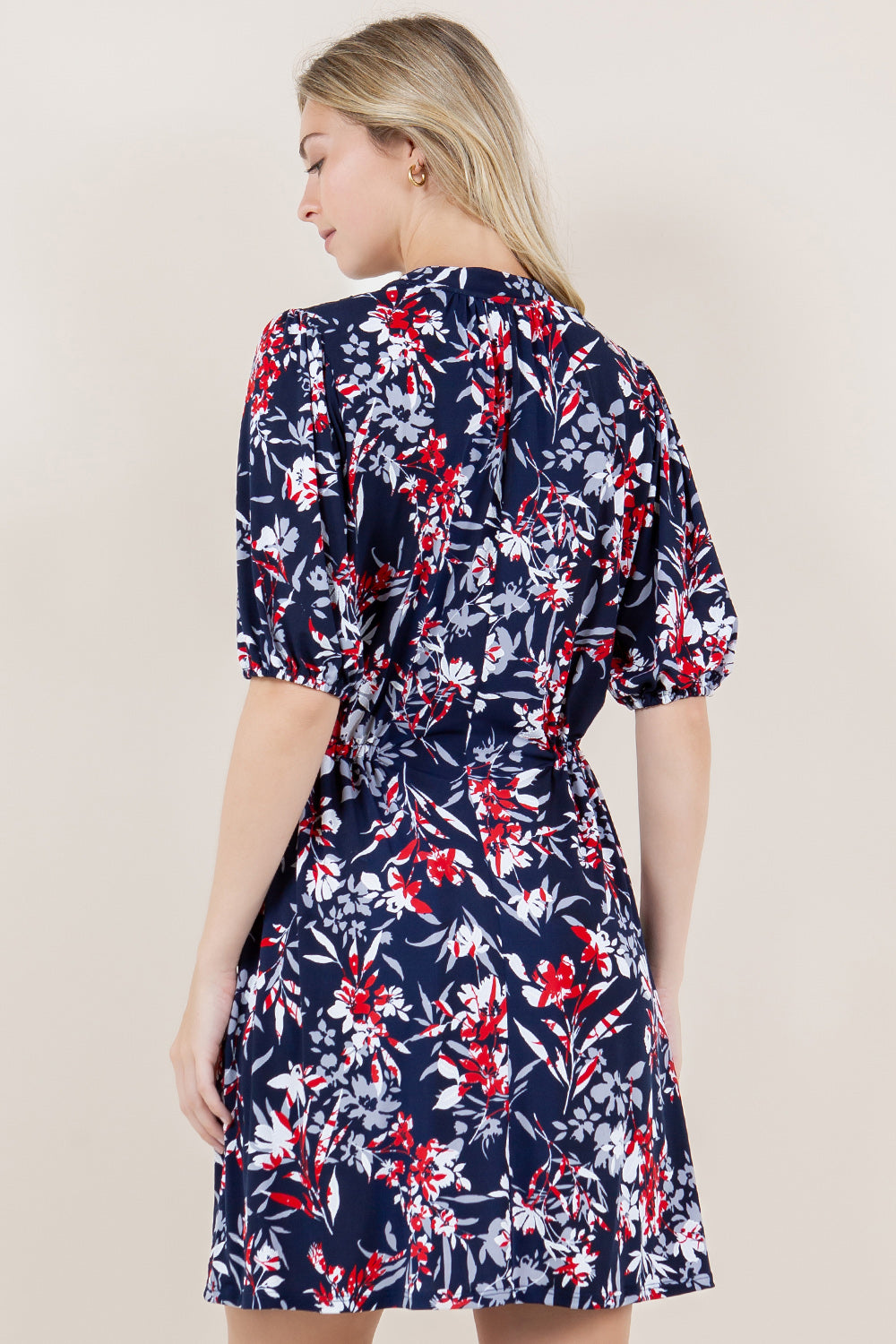 ELB SLV LACE YOKE NOTCH STAND COLLAR DRESS - D3418-5178-8