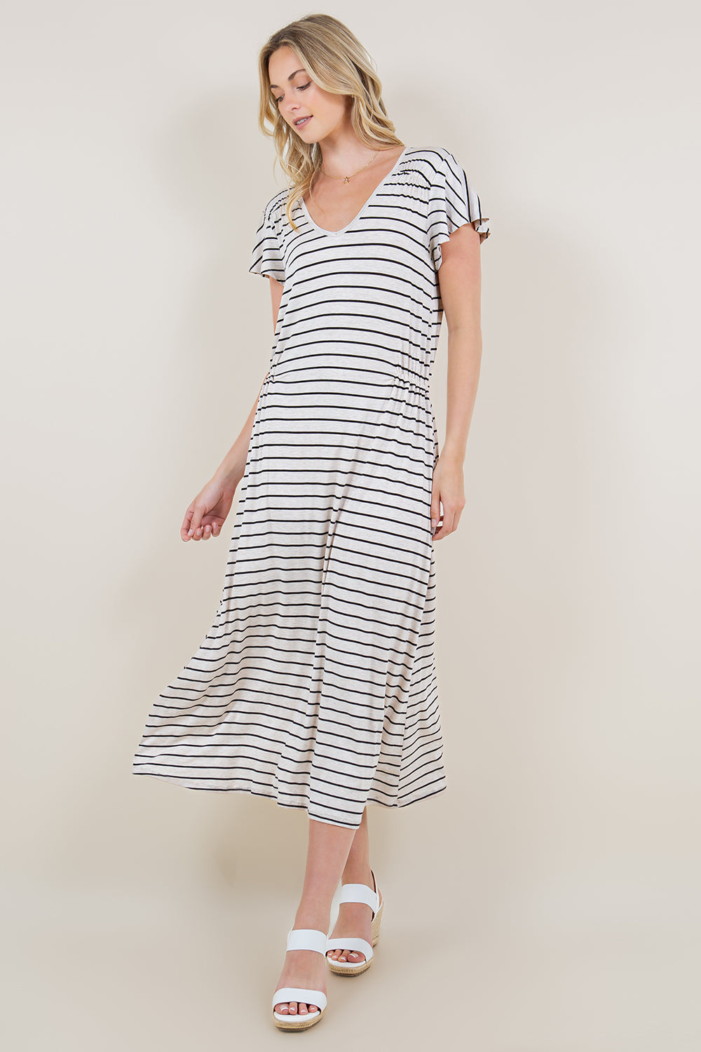 SHORT SLEEVE V NECK MAXI DRESS - D3435