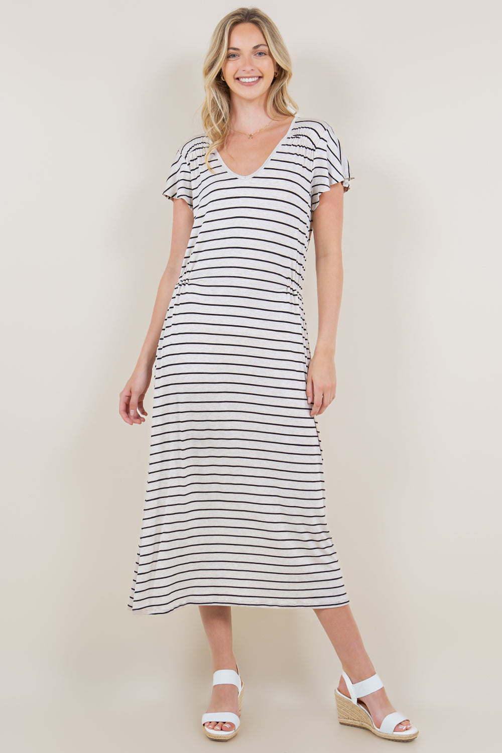SHORT SLEEVE V NECK MAXI DRESS - D3435