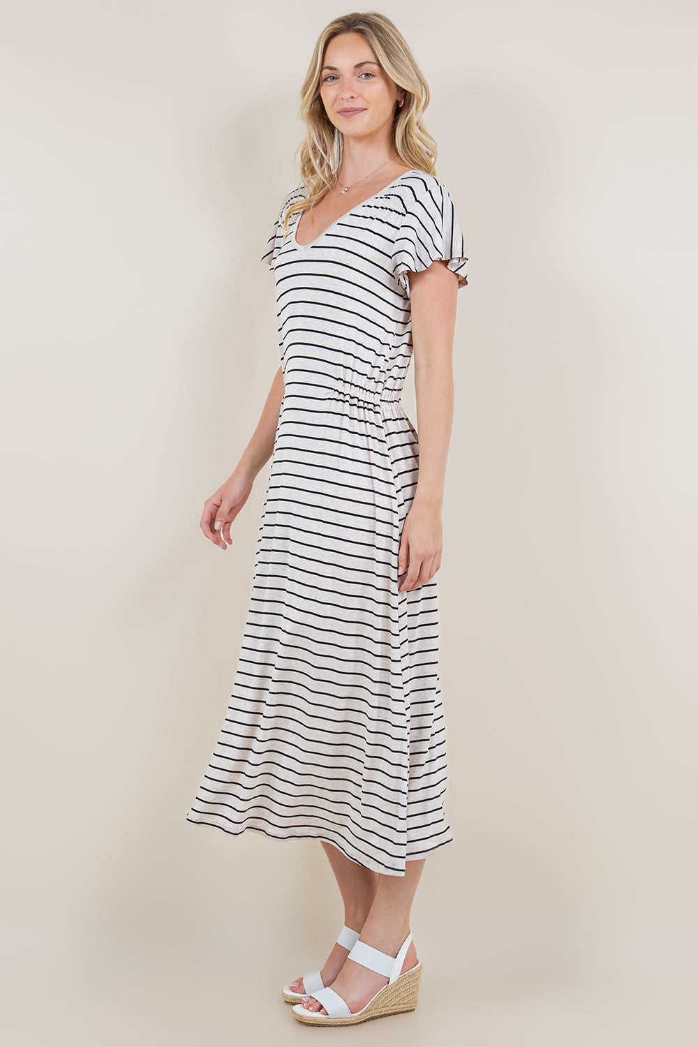 SHORT SLEEVE V NECK MAXI DRESS - D3435