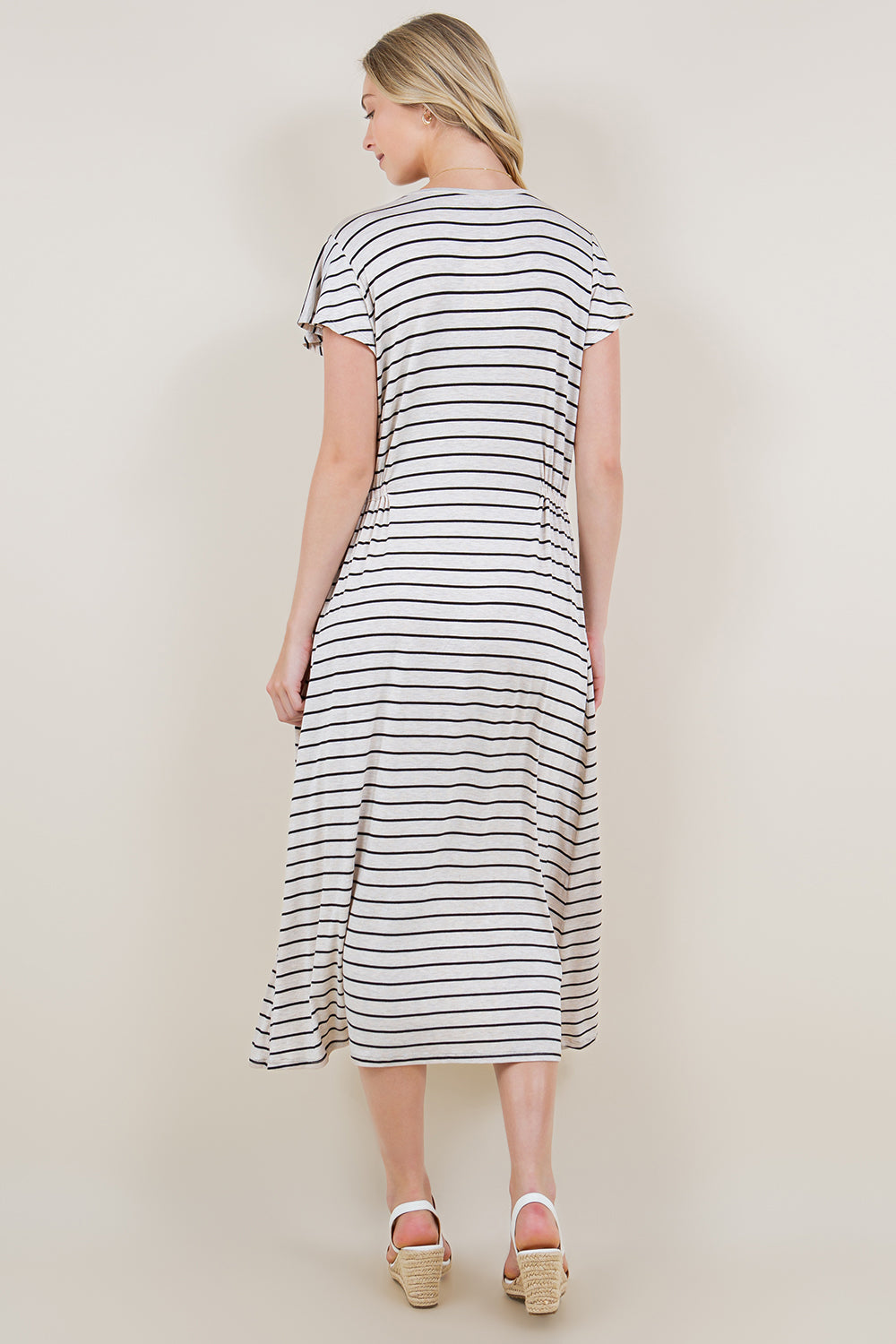 SHORT SLEEVE V NECK MAXI DRESS - D3435
