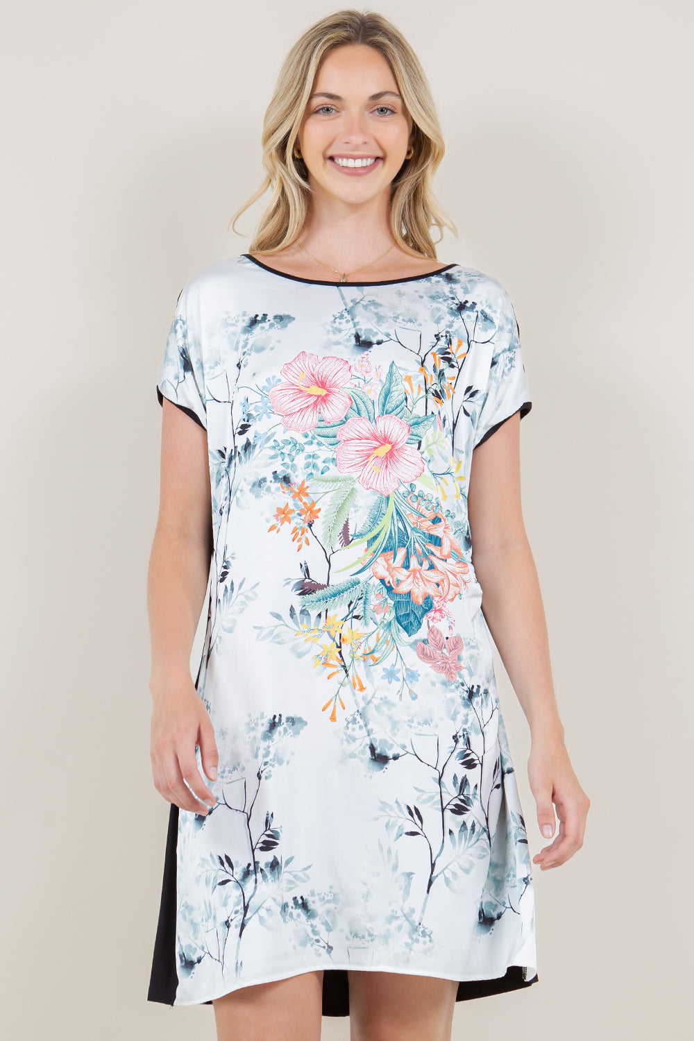 SS SIDE SHIRR DOLMAN TRAP DRESS - D3440-CS144