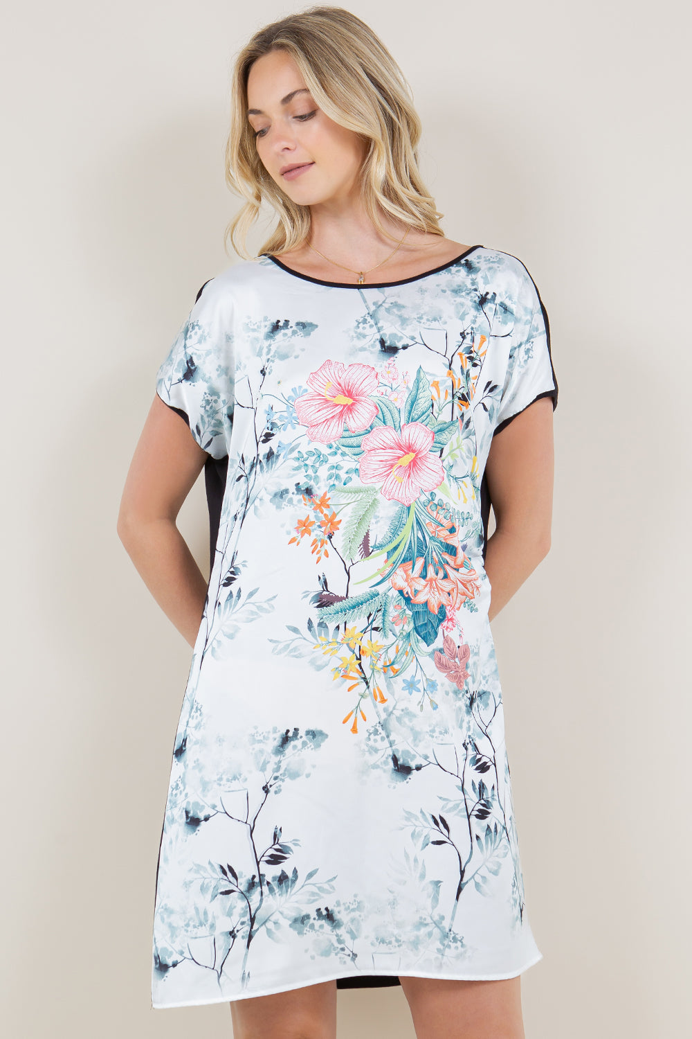 SS SIDE SHIRR DOLMAN TRAP DRESS - D3440-CS144
