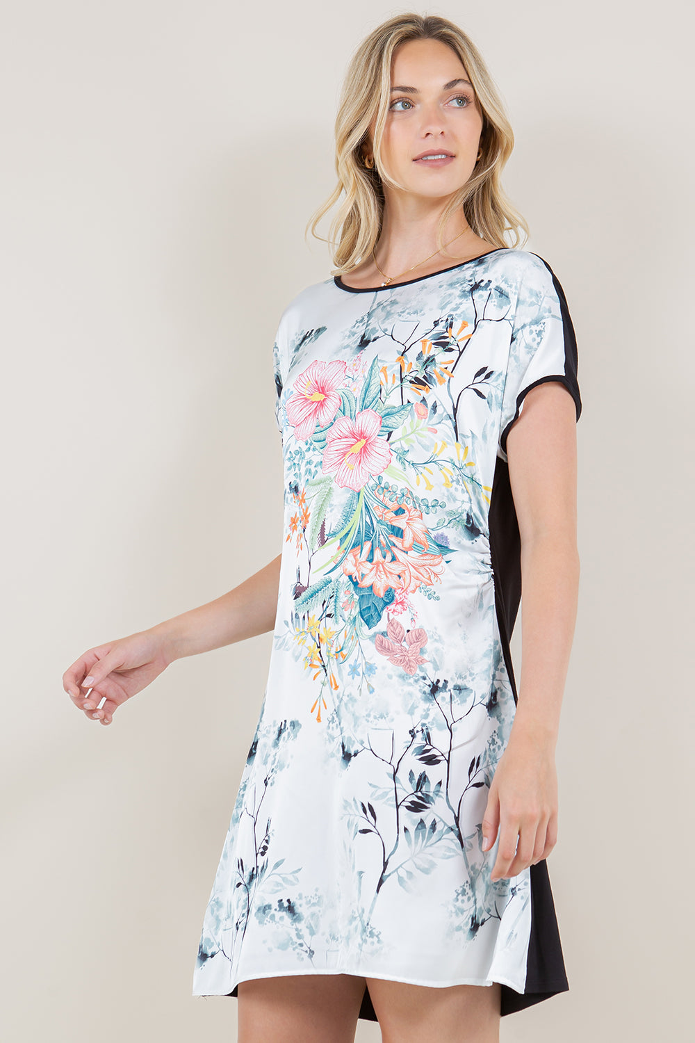 SS SIDE SHIRR DOLMAN TRAP DRESS - D3440-CS144