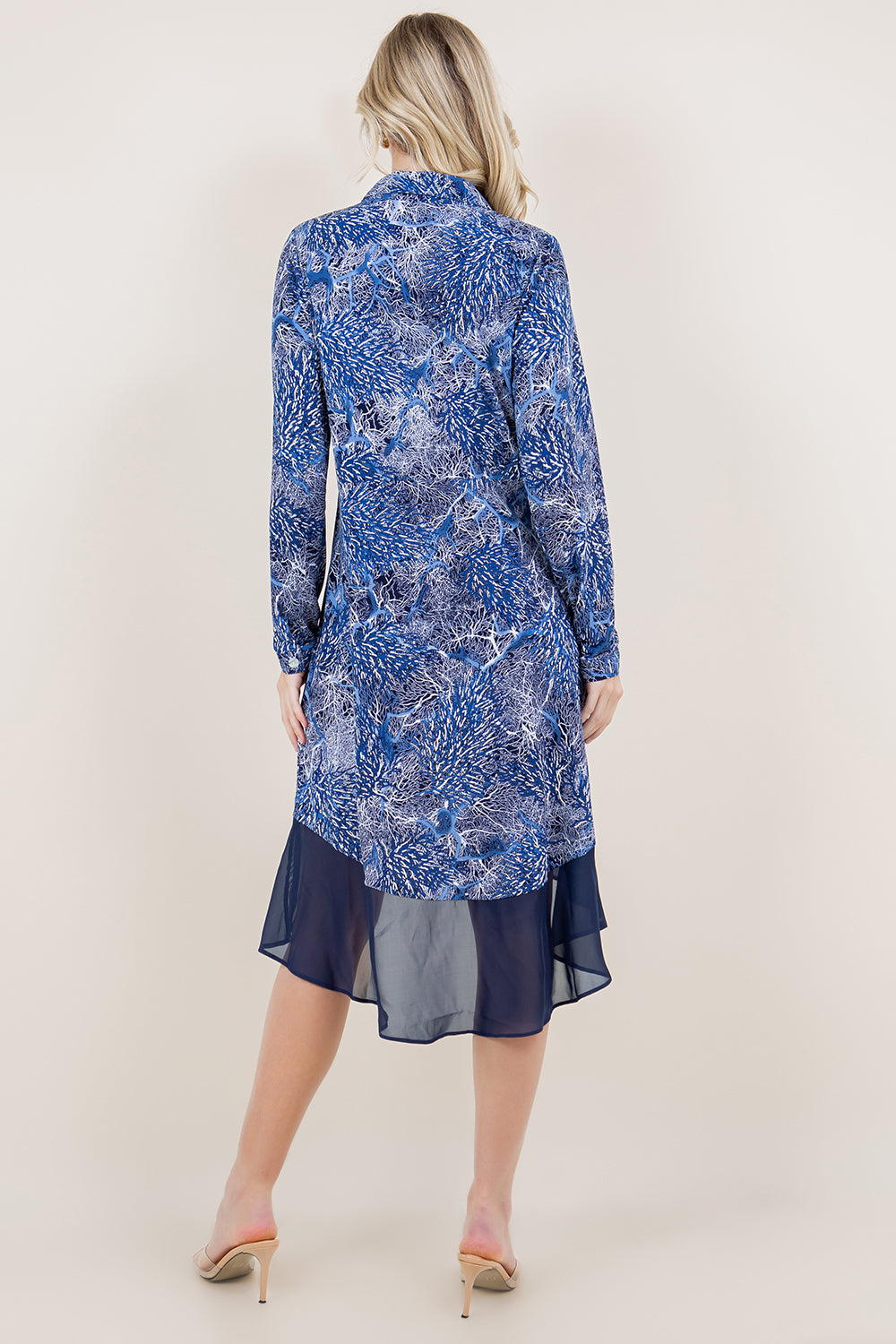 LS BUTTON FRONT HI LOW CHIFFON HEM DRESS - D3457-A4246-1-PFITY