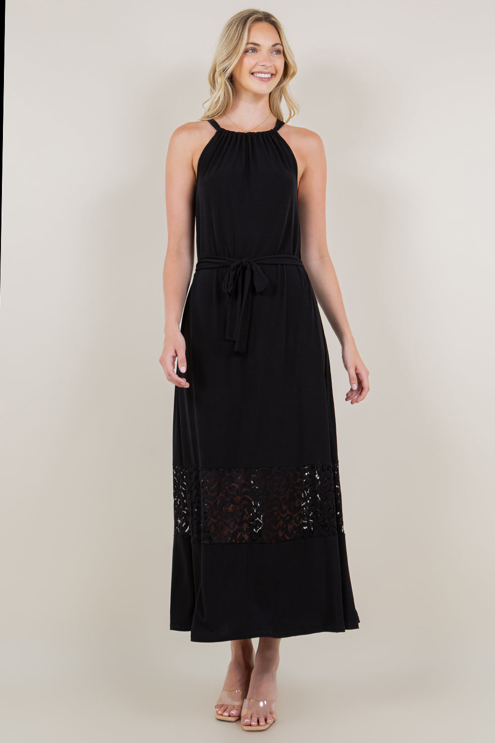 SL HALTER NECK LACE HEM ALINE MAXI DRESS - D3471-ITY