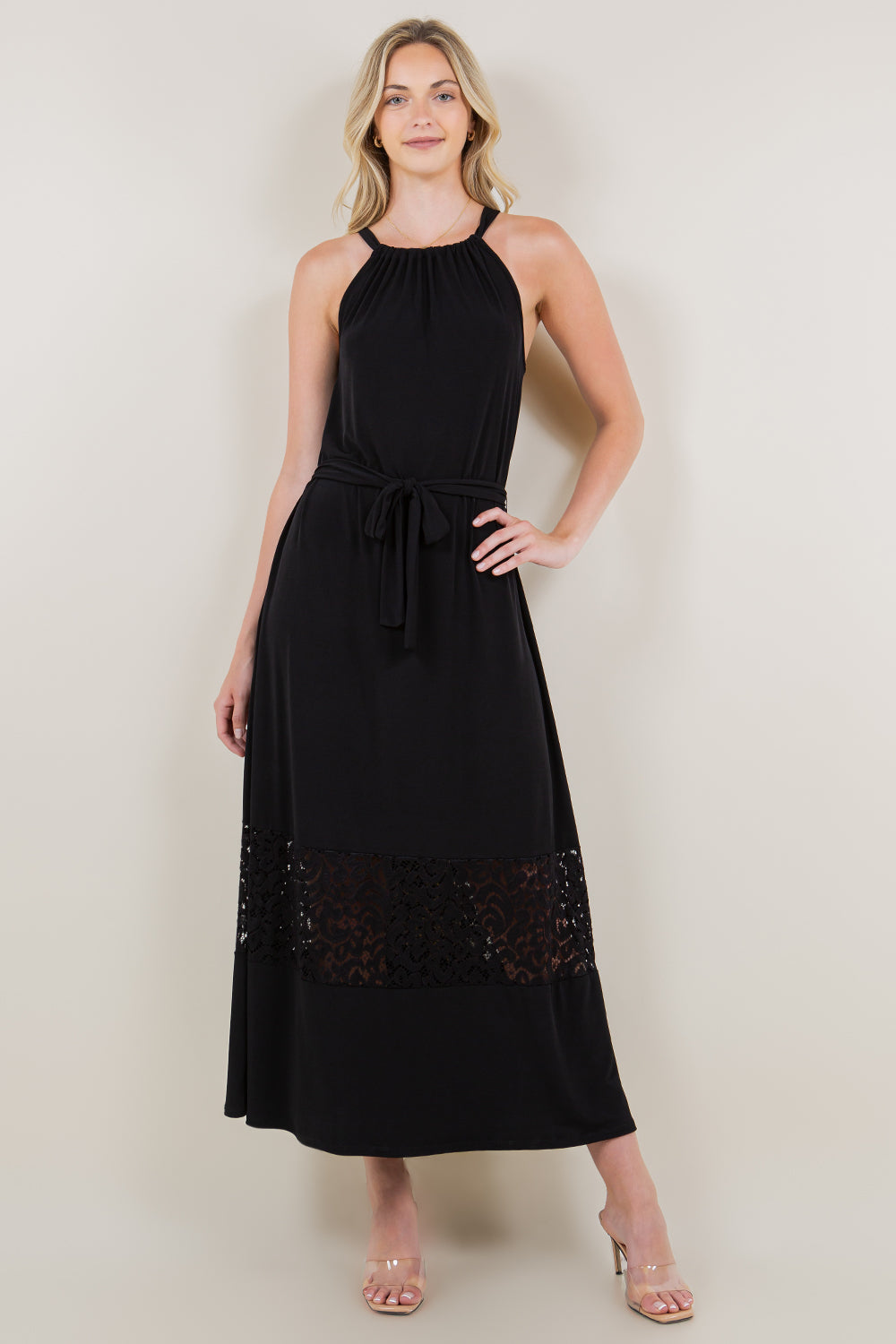 SL HALTER NECK LACE HEM ALINE MAXI DRESS - D3471-ITY