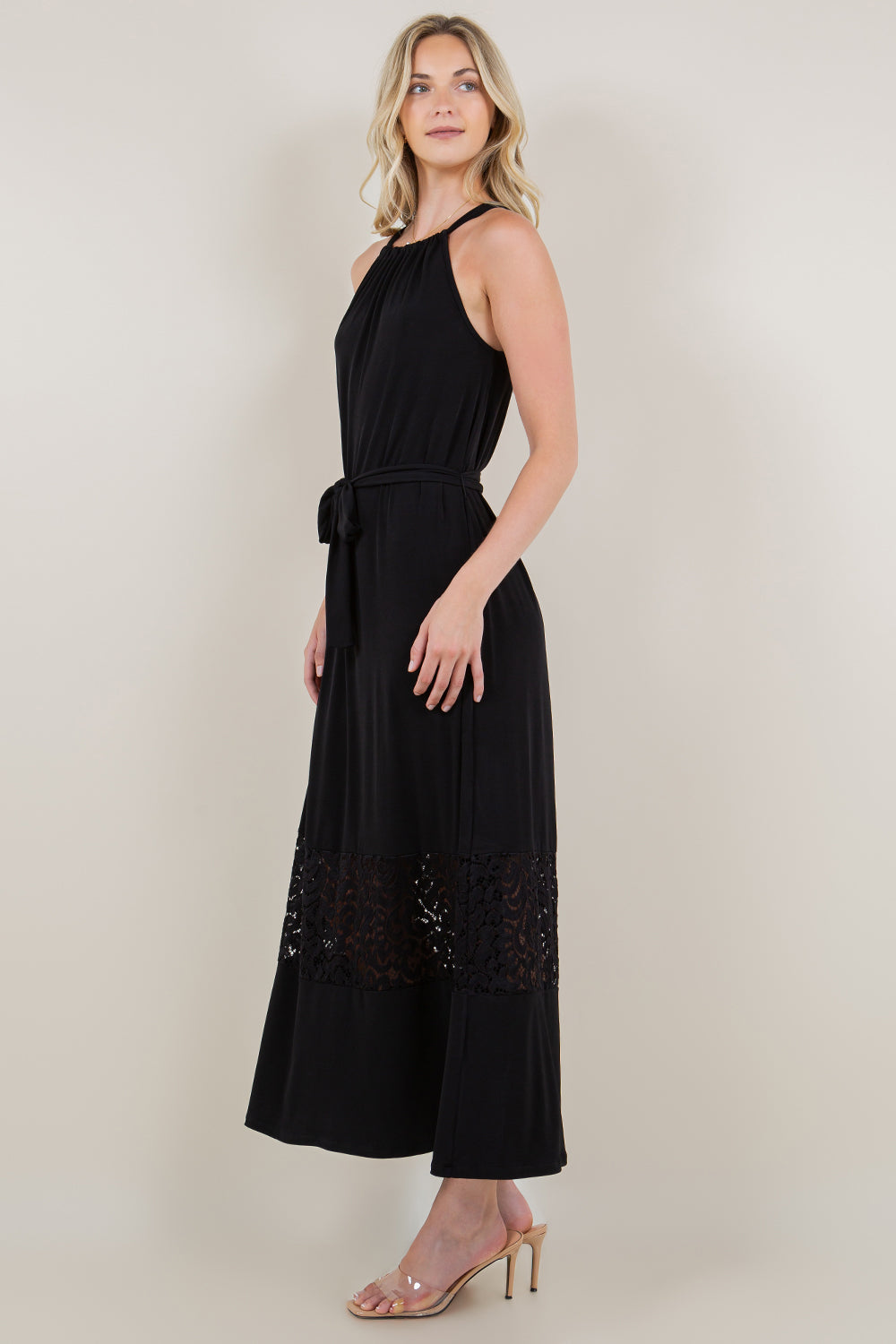 SL HALTER NECK LACE HEM ALINE MAXI DRESS - D3471-ITY