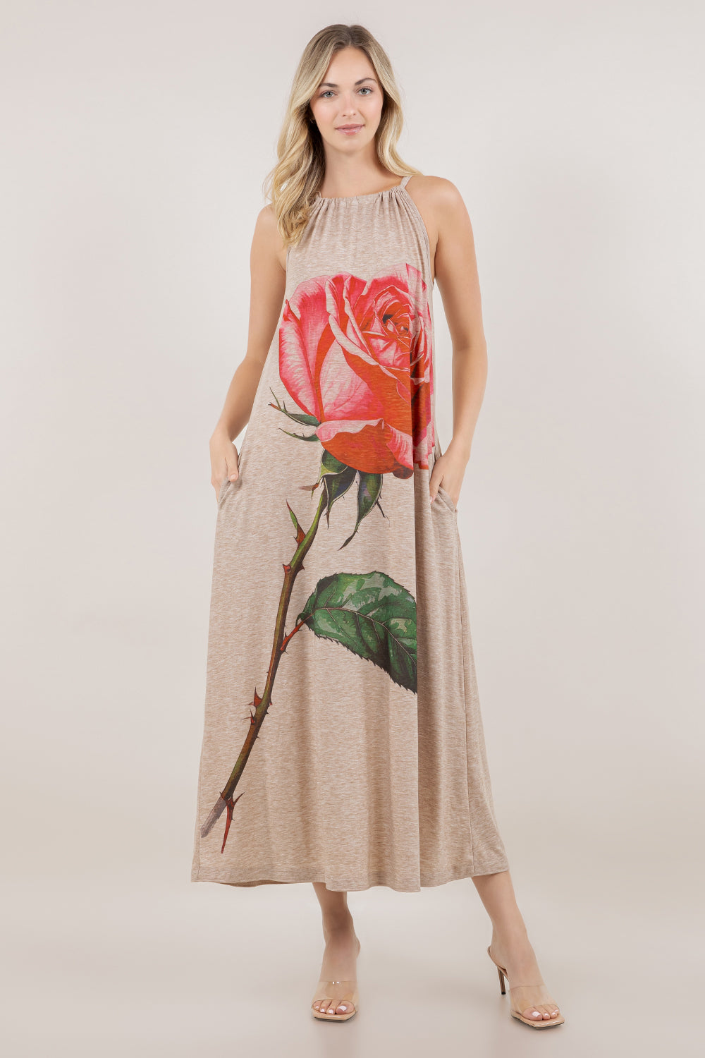 S/LESS HALTER NECK MAXI DRESS D3471-PRS-ROSE