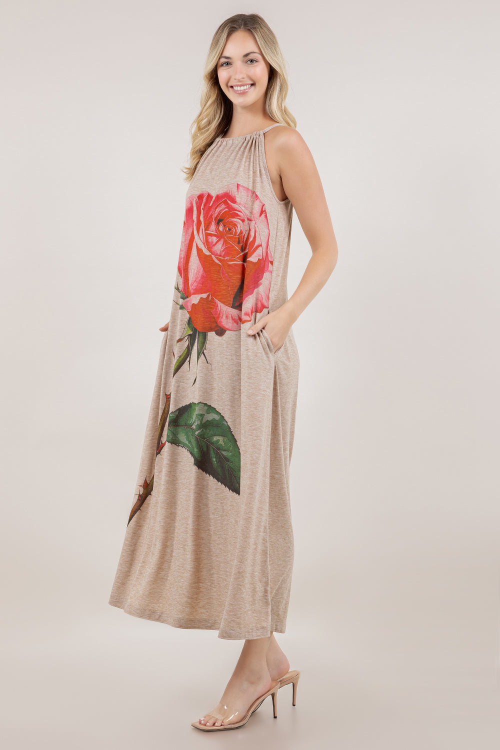 S/LESS HALTER NECK MAXI DRESS D3471-PRS-ROSE