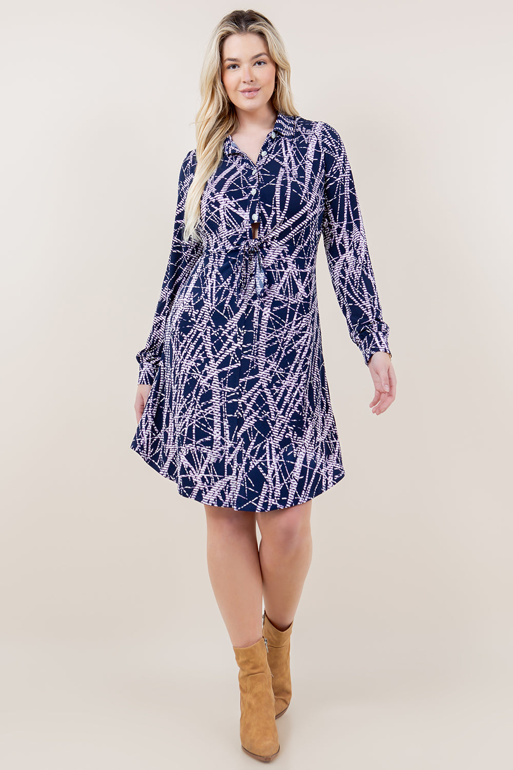 LS BUTTON UP TIE FRONT DRESS - D3478-A3242-6