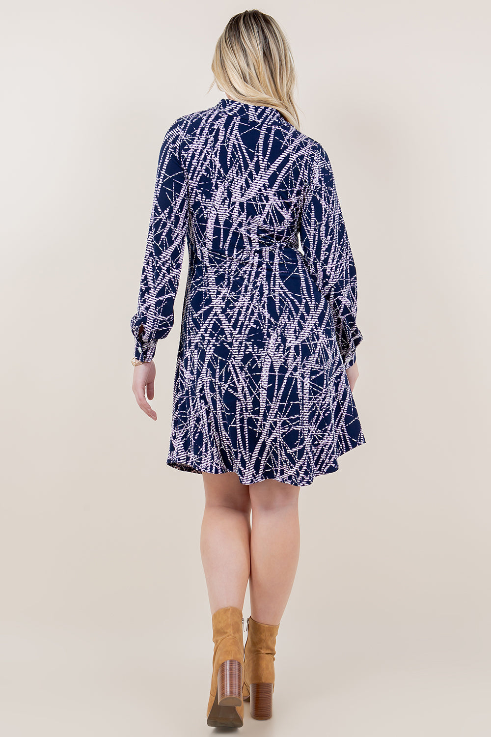 LS BUTTON UP TIE FRONT DRESS - D3478-A3242-6