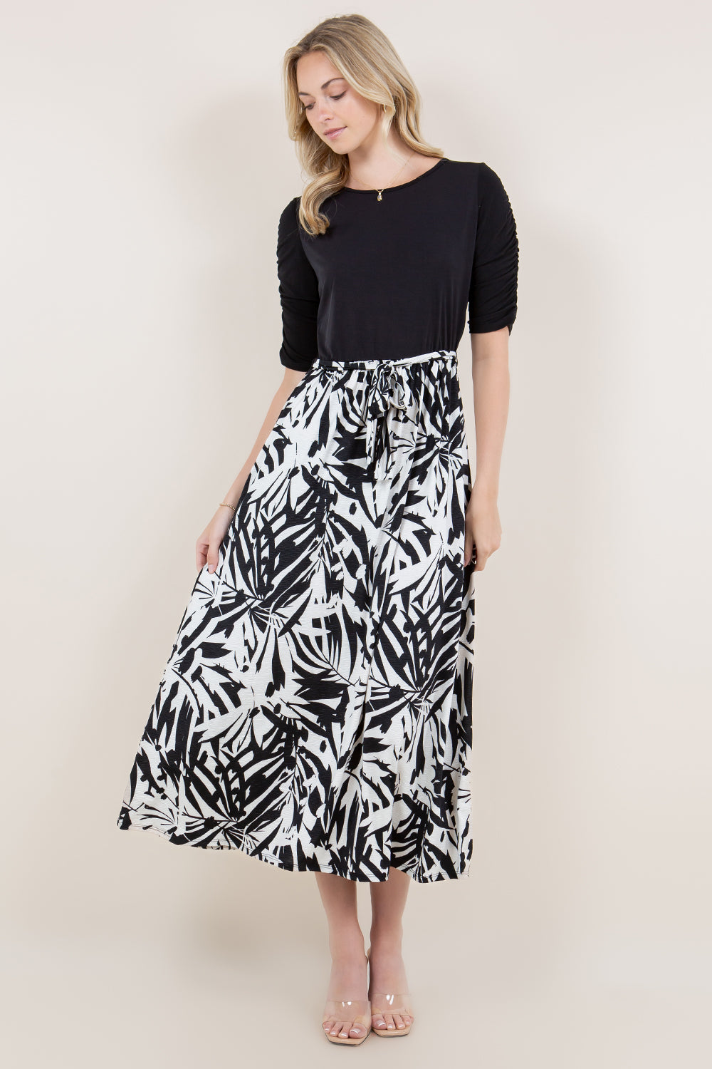 SS PUFF PLEATED COLOR BLOCK TWOFER DRESS - D3484-A2093-3-MSCRP