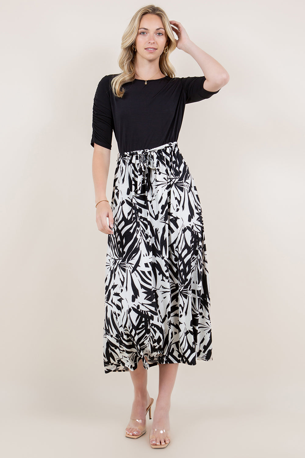 SS PUFF PLEATED COLOR BLOCK TWOFER DRESS - D3484-A2093-3-MSCRP