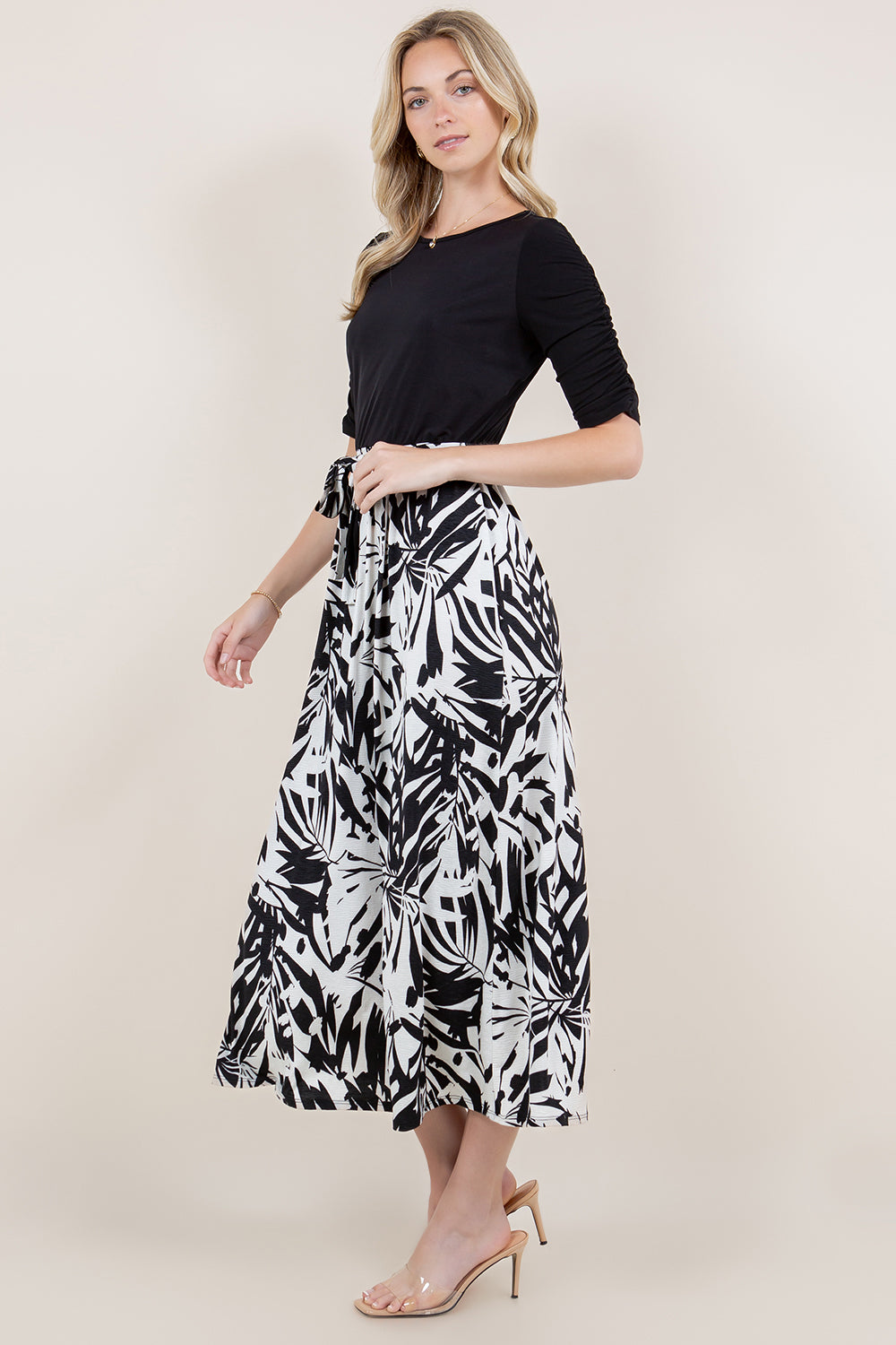 SS PUFF PLEATED COLOR BLOCK TWOFER DRESS - D3484-A2093-3-MSCRP