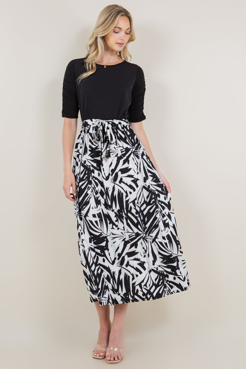 SS PUFF PLEATED COLOR BLOCK TWOFER DRESS - D3484-A20933