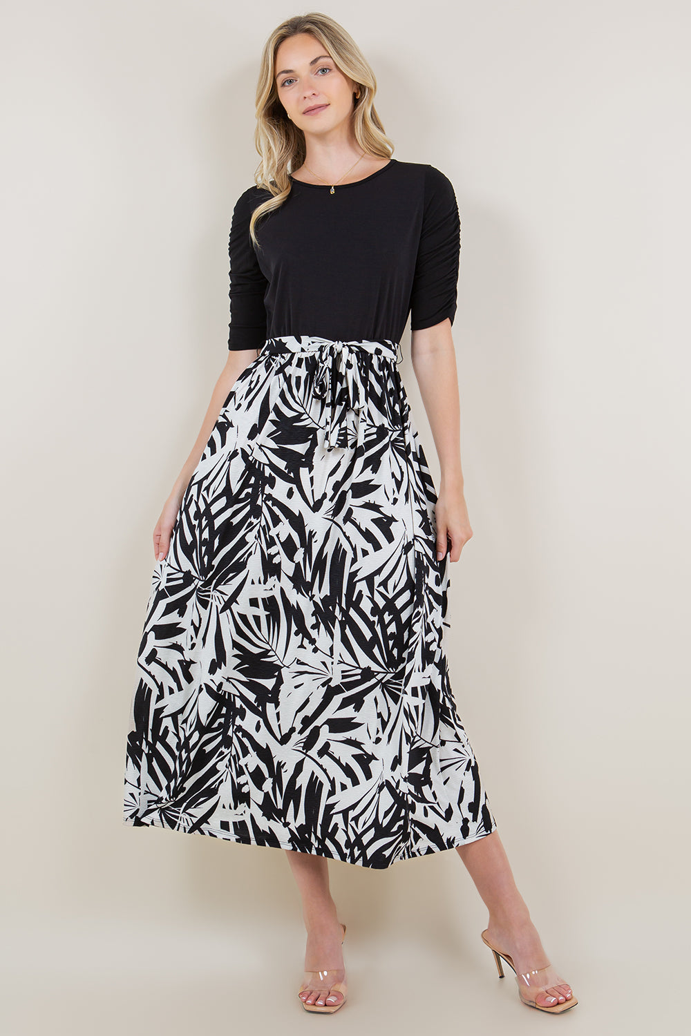 SS PUFF PLEATED COLOR BLOCK TWOFER DRESS - D3484-A20933