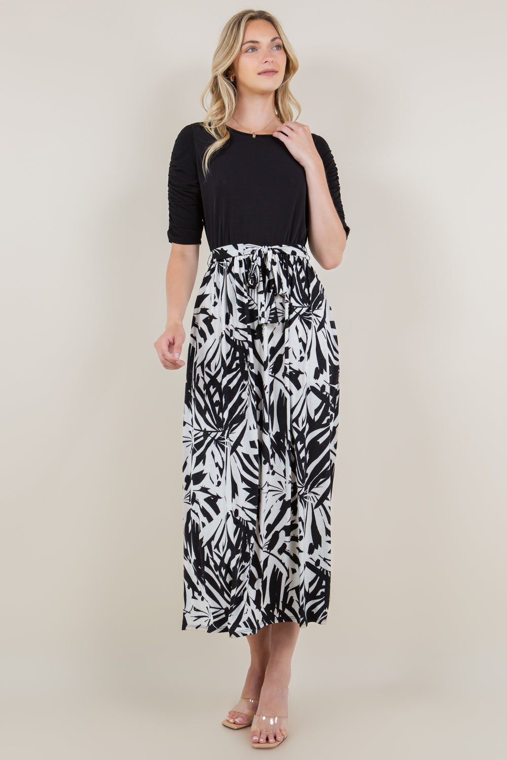 SS PUFF PLEATED COLOR BLOCK TWOFER DRESS - D3484-A20933