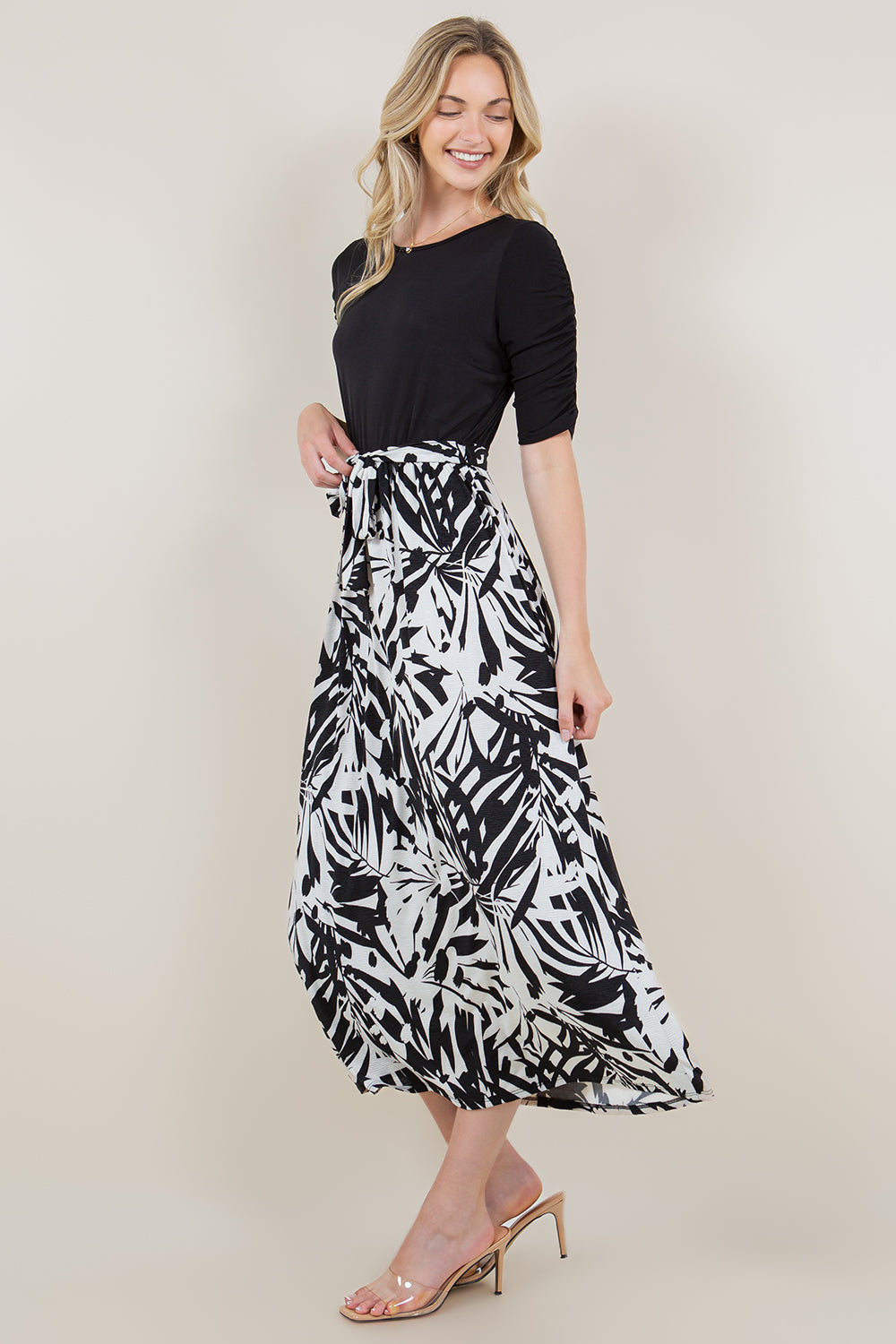 SS PUFF PLEATED COLOR BLOCK TWOFER DRESS - D3484-A20933