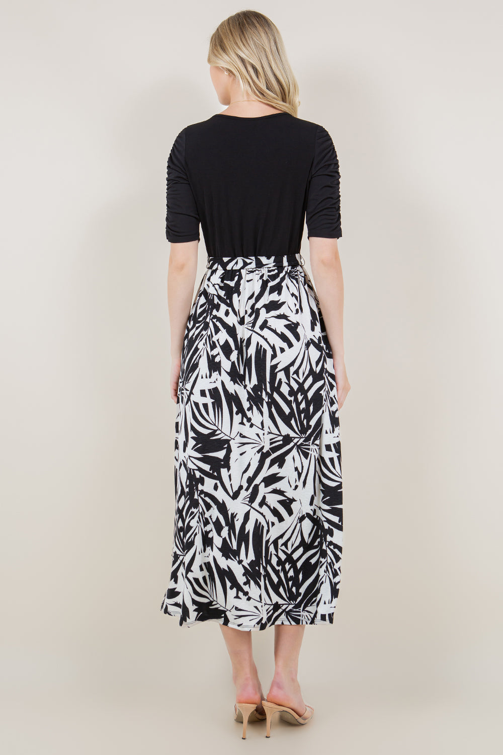 SS PUFF PLEATED COLOR BLOCK TWOFER DRESS - D3484-A20933