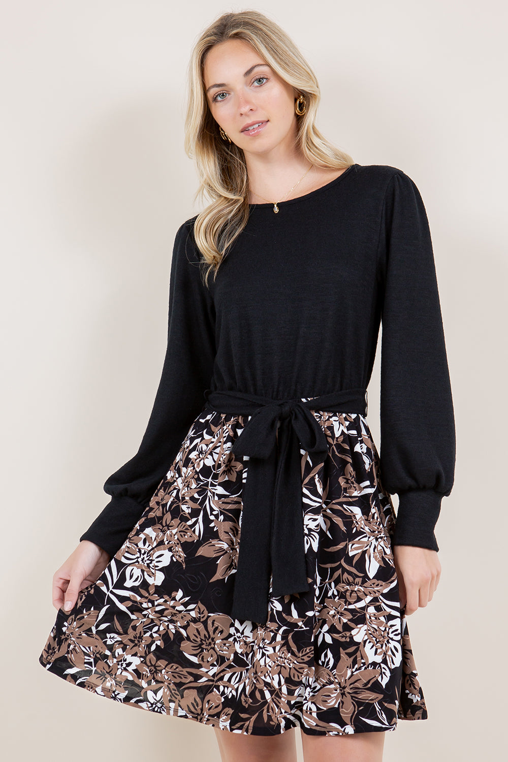 EXT CUFF LS SWEATER ALINE TWOFER DRESS - D3485-A2903-JQITY