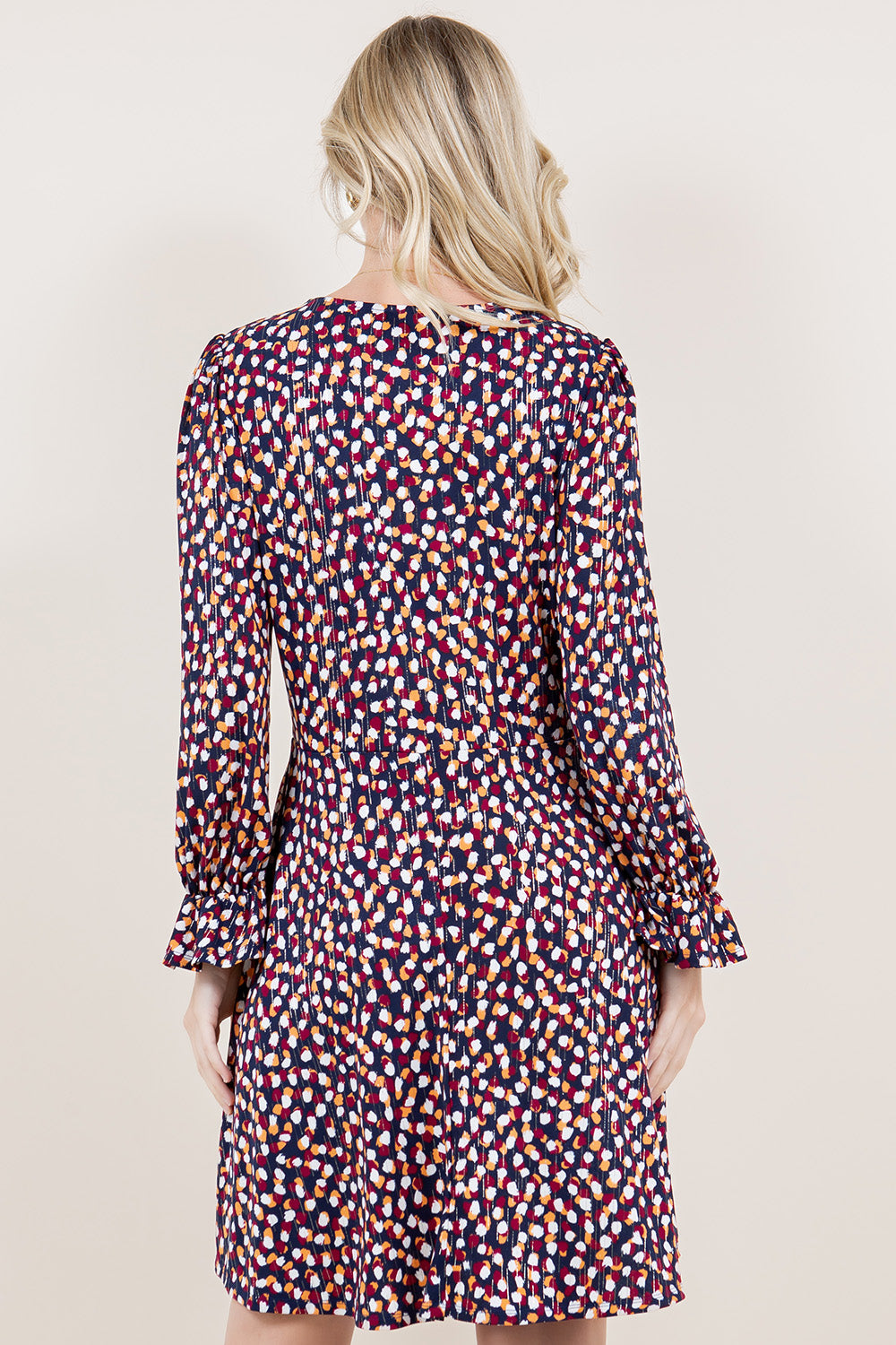 LS RUFFLE HEM V NECK PLEATED ALINE DRESS - D3497-A1281-1-FLMSCRP