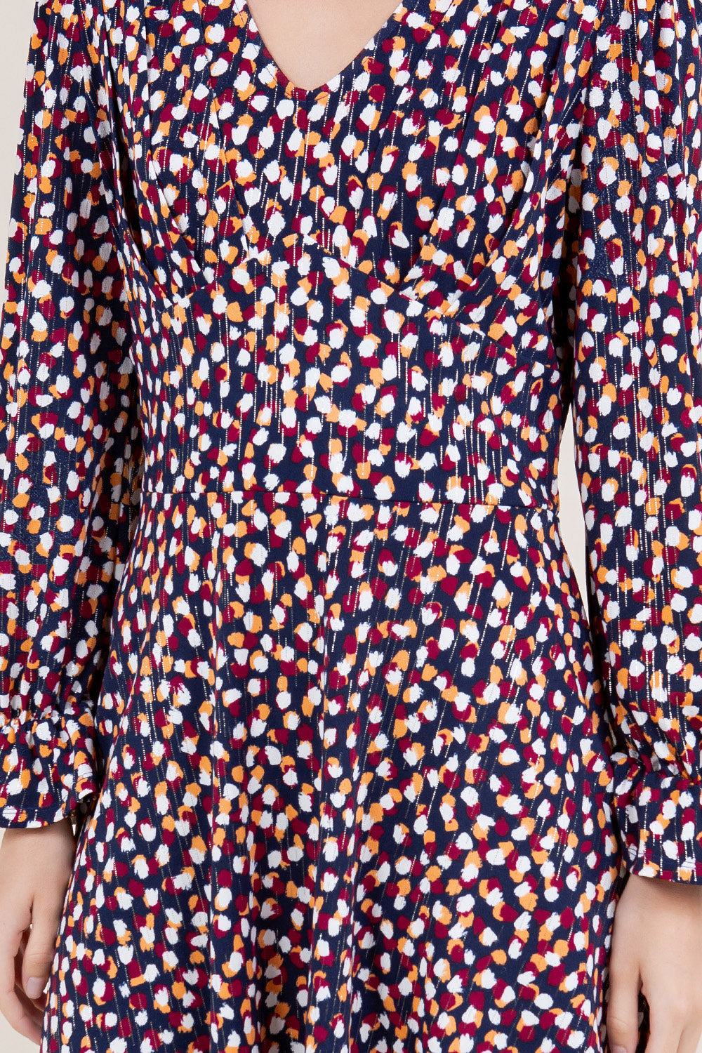 LS RUFFLE HEM V NECK PLEATED ALINE DRESS - D3497-A1281-1-FLMSCRP