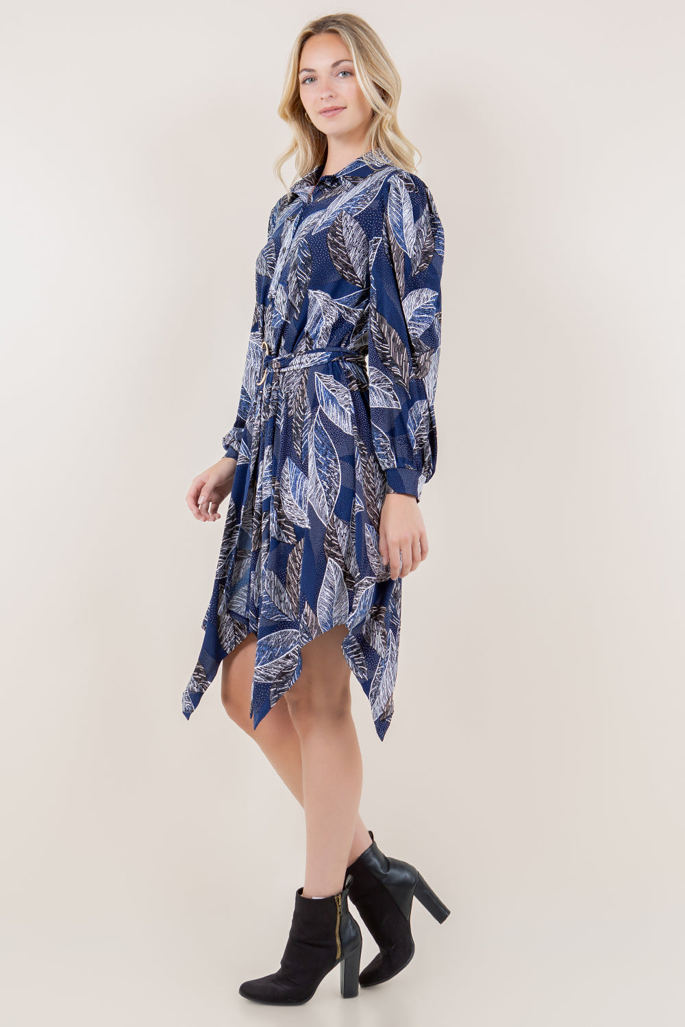 LS COLLAR NK BUTTON UP SHARK BITE SHIRT DRESS - D3513-A2986-1
