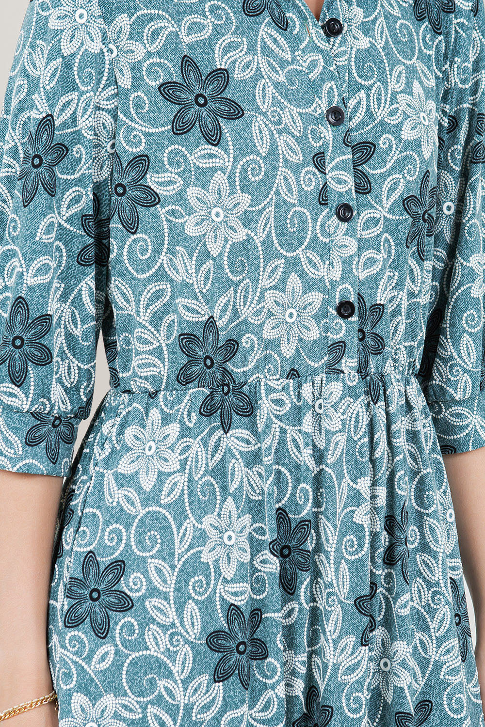 3/4 SLEEVE COLLAR NECK BUTTON TOP TIERED DRESS - D3514-A0877-2