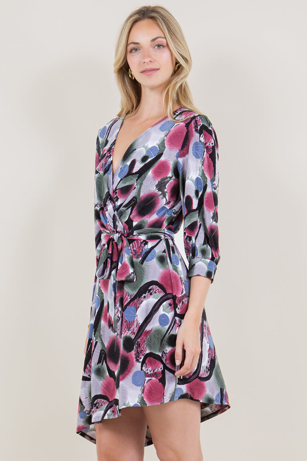 3/4 SLEEVE V-NECK WRAP TOP A-SYM DRESS - D3516-A4255-2