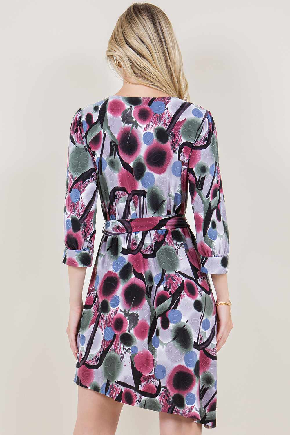3/4 SLEEVE V-NECK WRAP TOP A-SYM DRESS - D3516-A4255-2