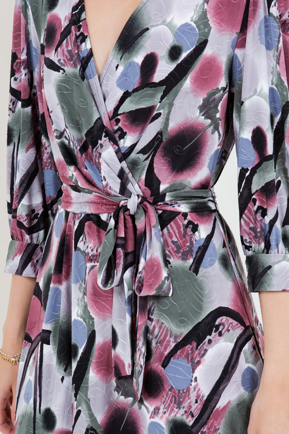 3/4 SLEEVE V-NECK WRAP TOP A-SYM DRESS - D3516-A4255-2