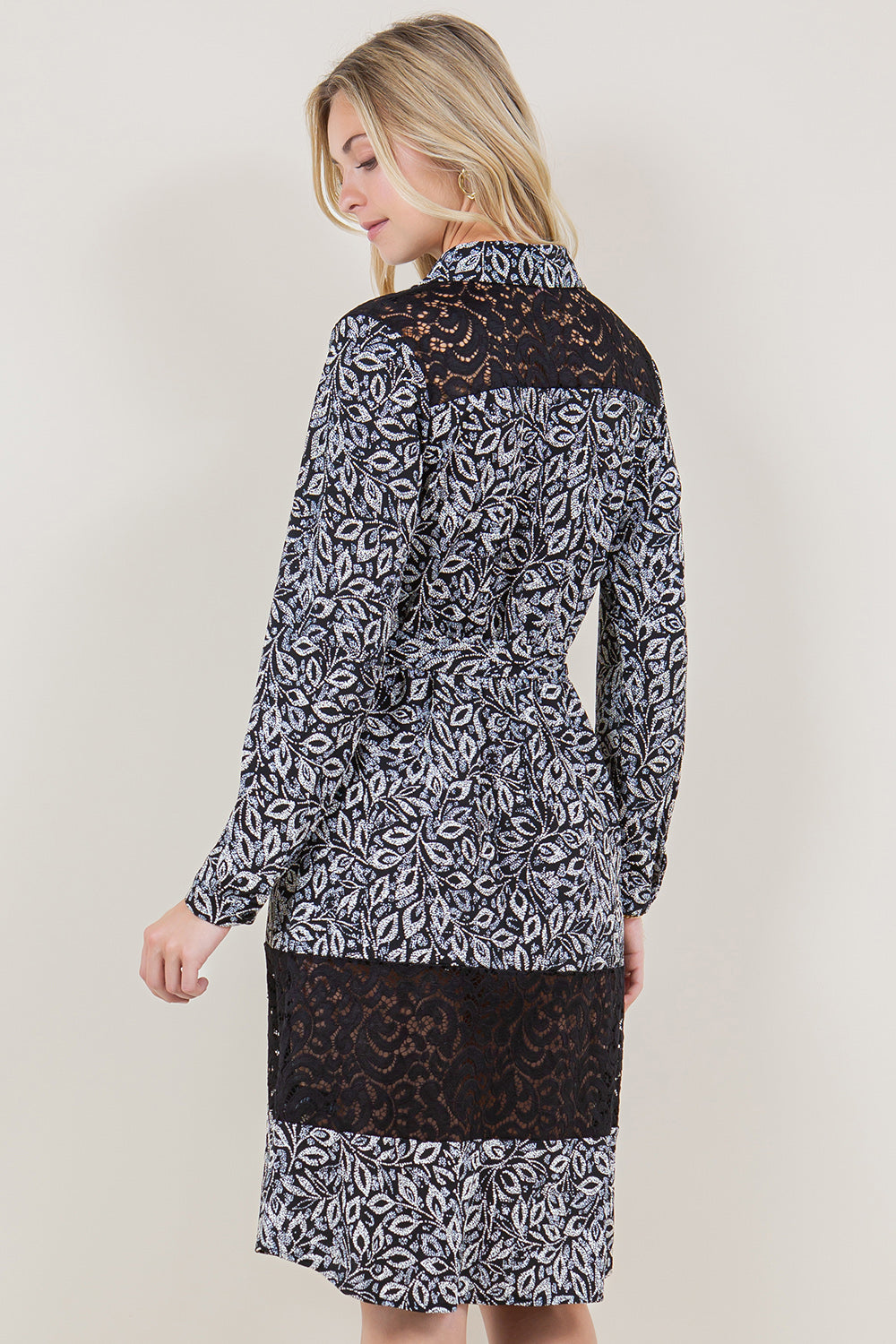 LS LACE YOKE WAIST TIE TRAPEZE DRESS - D3522-85351-3