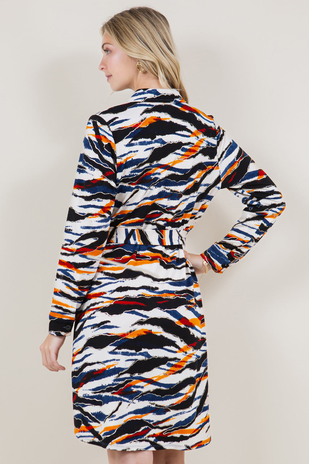 LS BUTTON UP TIE BELT SHIRT DRESS - D3527-89252