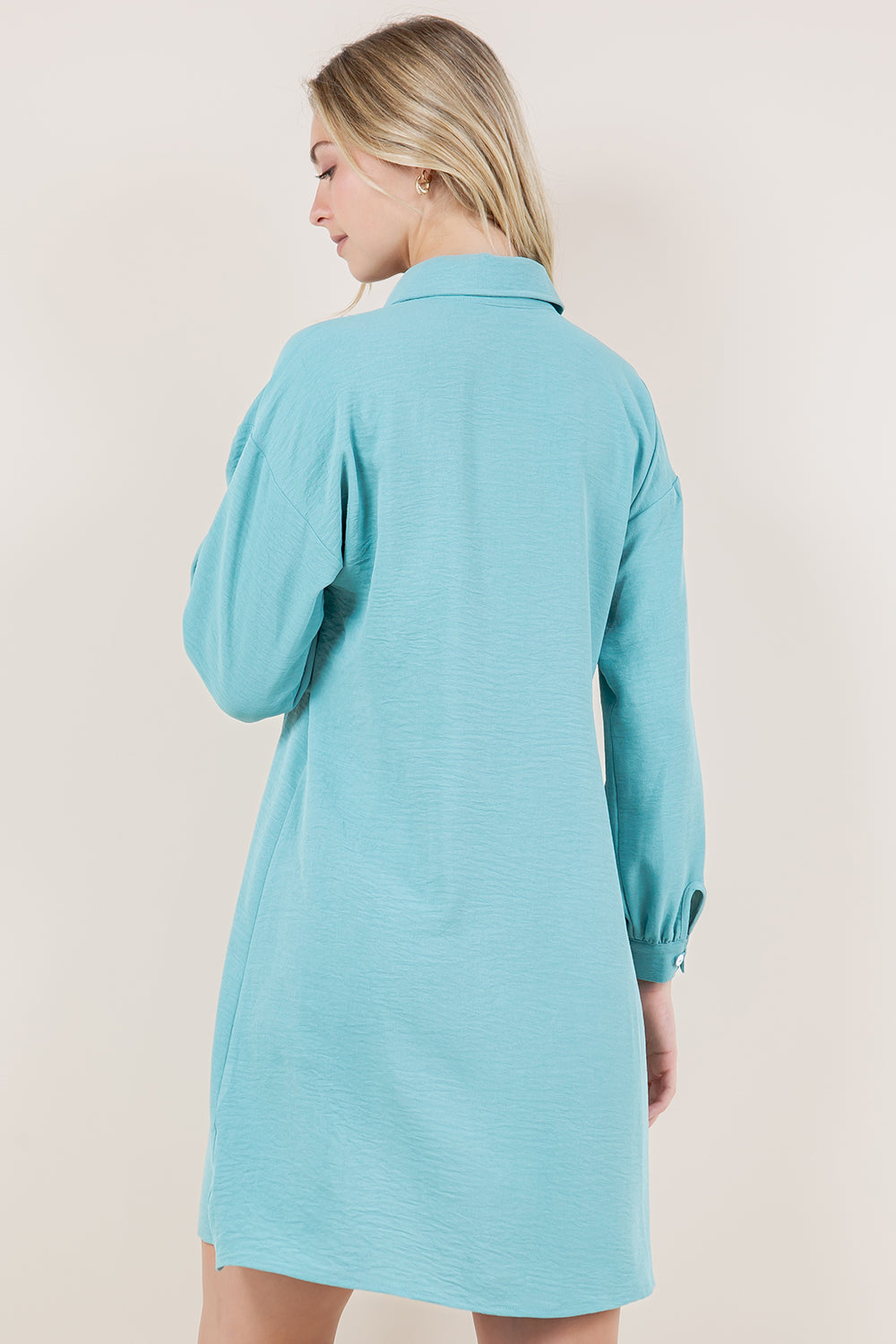 LS BUTTON UP DRESS WITH ADJUSTABLE SIDE TAB - D3529-AFLW-ALOE