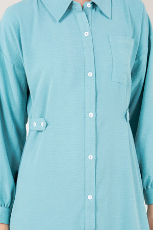 LS BUTTON UP DRESS WITH ADJUSTABLE SIDE TAB - D3529-AFLW-ALOE