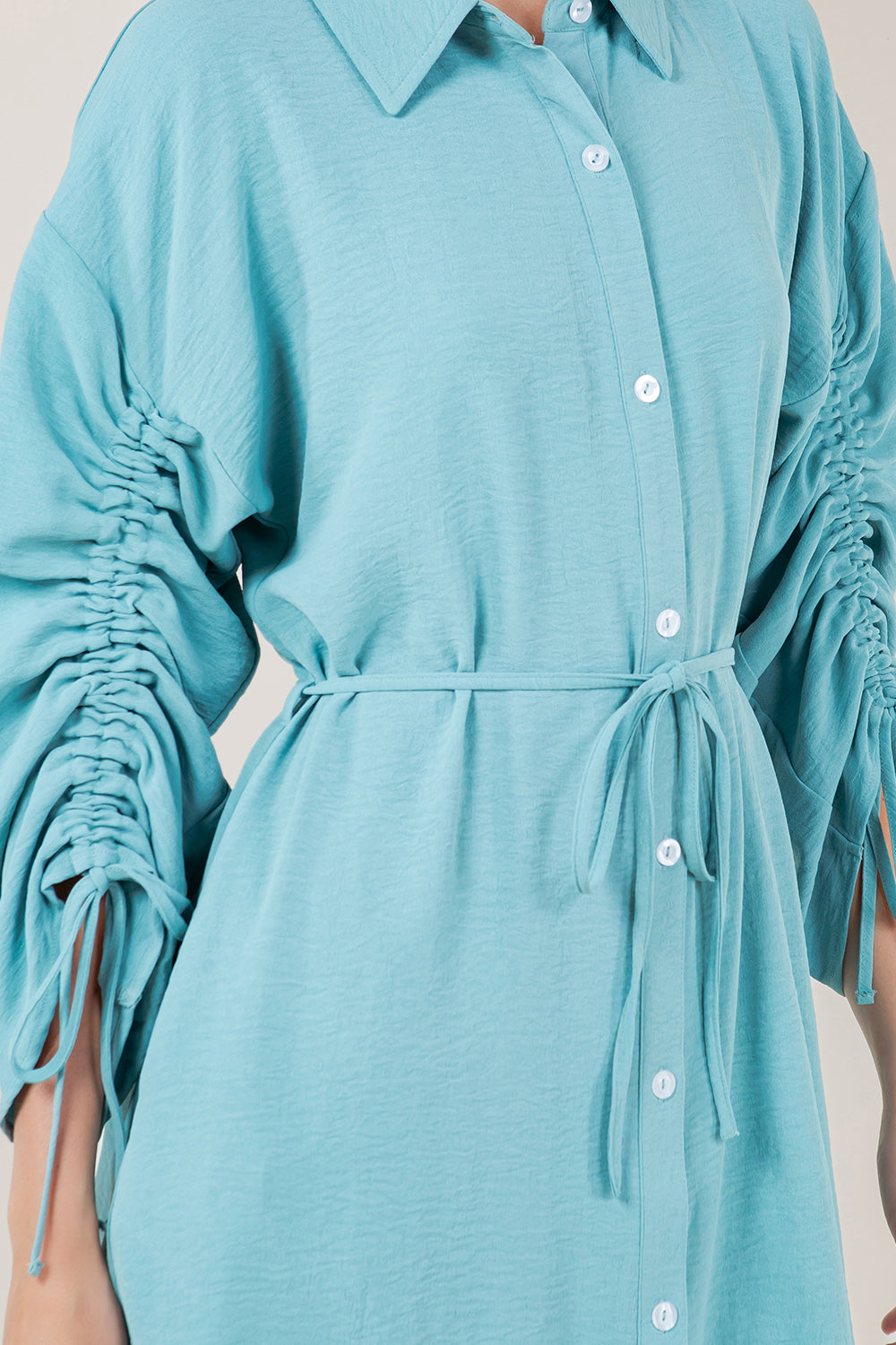 LS RUCHED BUTTON FRONT DRESS - D3530-AFLW-ALOE