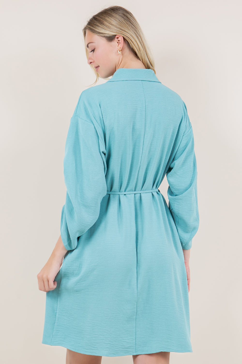 LS RUCHED BUTTON FRONT DRESS - D3530-AFLW-ALOE