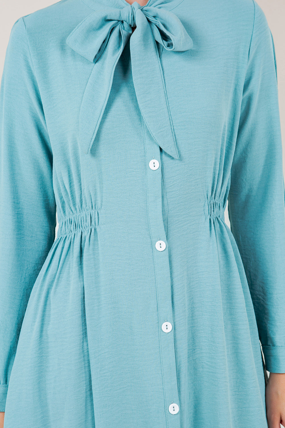 LS BOW TIE NK BUTTON FRONT DRESS - D3531-AFLW-ALOE