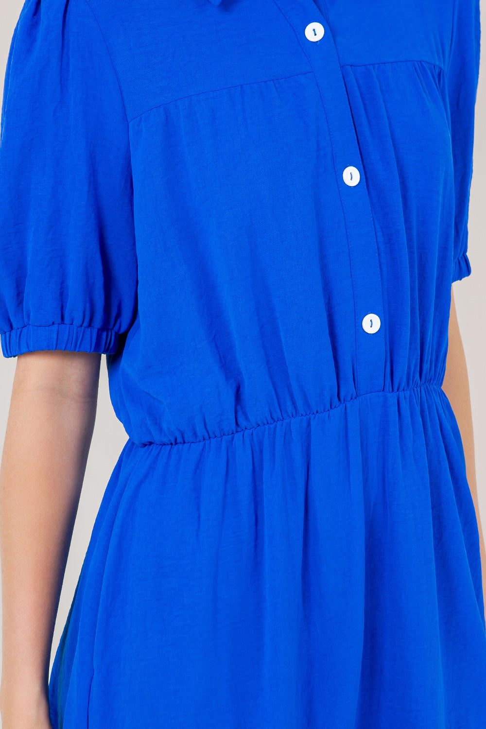 PUFF SS TIER BUTTON FRONT DRESS - D3532-AFLW-ROYAL