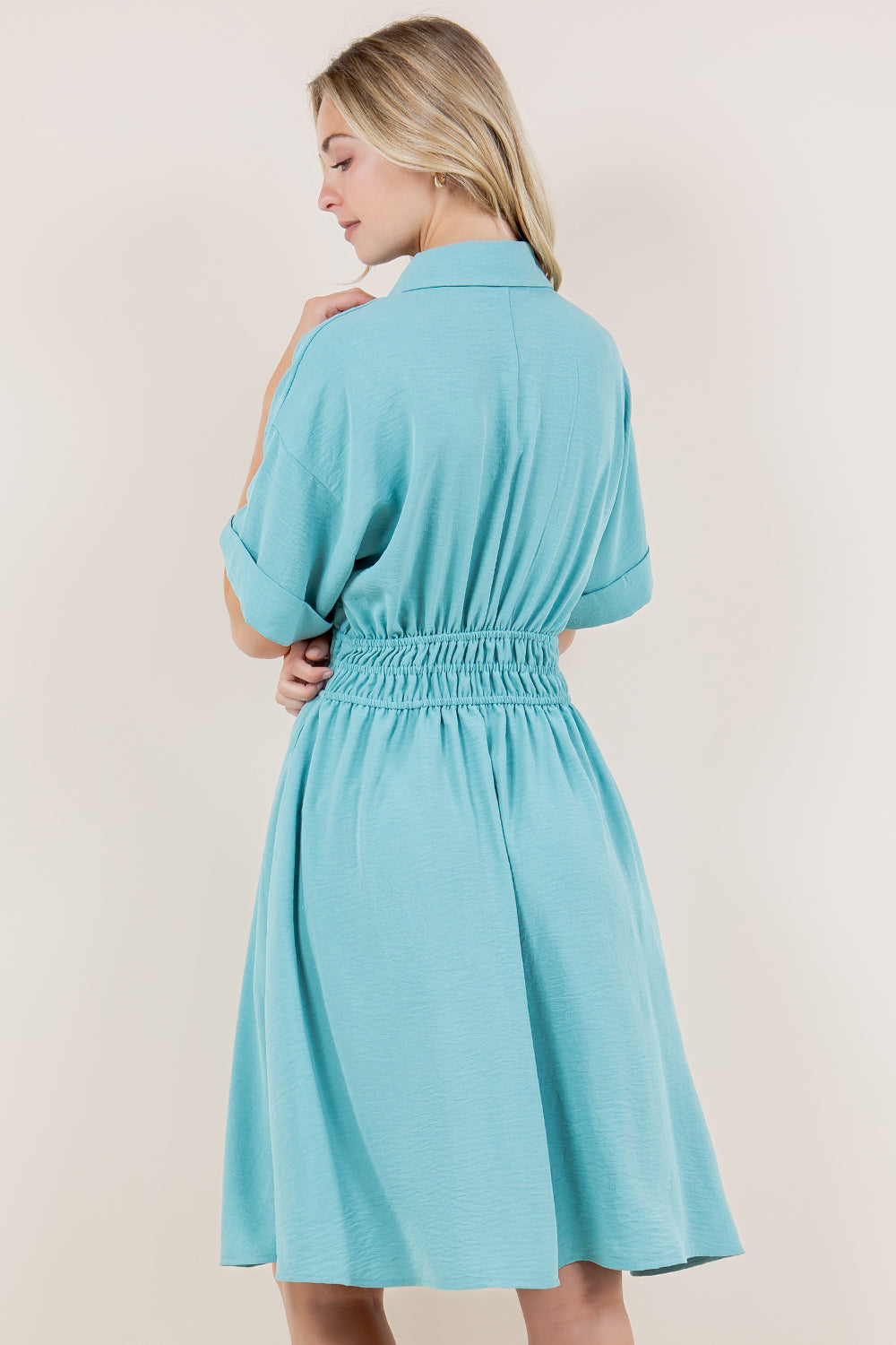 SS DROPPED SLD WAIST ELASTICS SHIRT DRESS - D3534-AFLW-ALOE